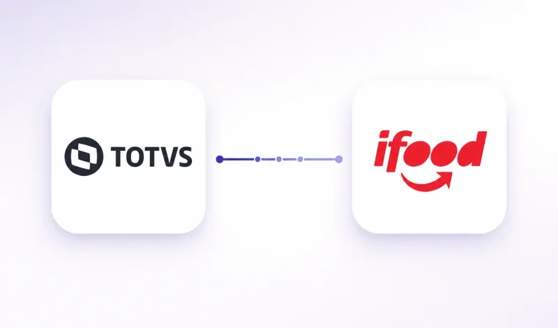 Integração entre o ERP Consinco e iFood Mercado, representada por dois cartões conectados por um fluxo de dados