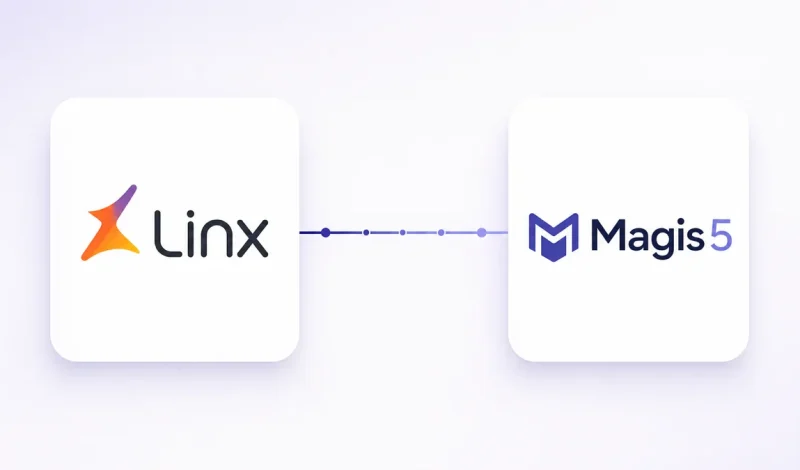 Integração entre o ERP E-Millennium e Magis5, representada por dois cartões conectados por um fluxo de dados