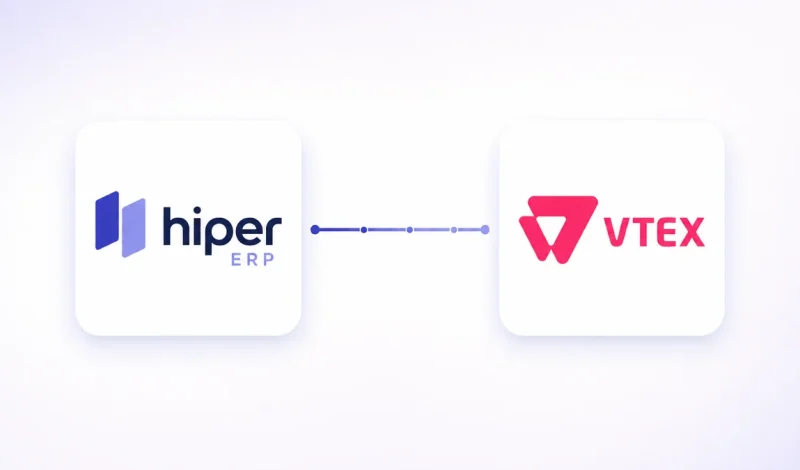 Integração entre o ERP Hiper e VTEX, representada por dois cartões conectados por um fluxo de dados