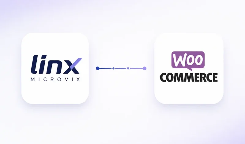 Integração entre o ERP Microvix e WooCommerce, representada por dois cartões conectados por um fluxo de dados