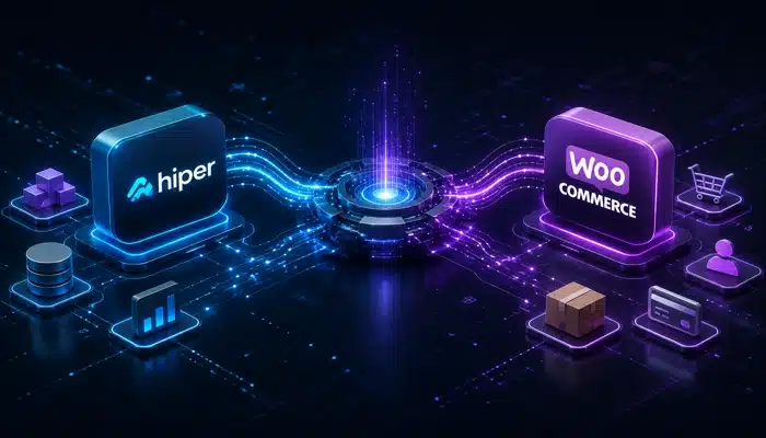 Integração Hiper WooCommerce mostrando a sincronização automática entre o ERP Hiper e o WooCommerce.
