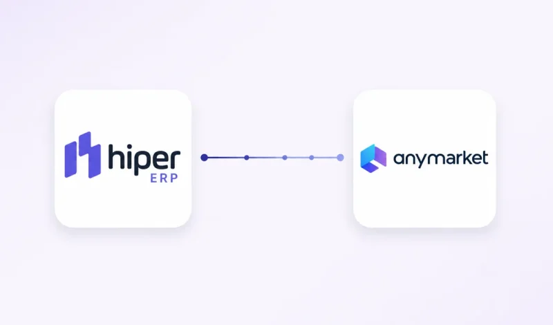 Integração entre o ERP Hiper e Anymarket, representada por dois cartões conectados por um fluxo de dados