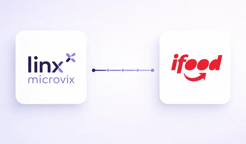 Integração entre o ERP Microvix e iFood Mercado, representada por dois cartões conectados por um fluxo de dados