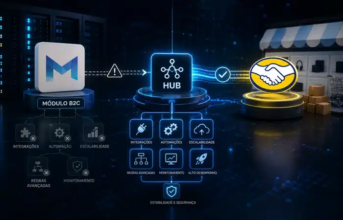 Integração Microvix Mercado Livre mostrando a utilização de um hub para conectar o ERP ao marketplace.
