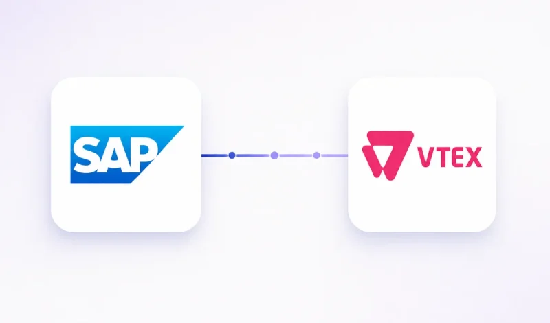 Integração entre o ERP SAP Business One e VTEX, representada por dois cartões conectados por um fluxo de dados