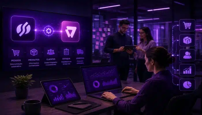 Integração Sankhya VTEX representando a sincronização entre o ERP e a plataforma de e-commerce.