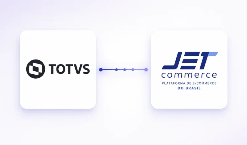 Integração entre o ERP WinThor e JET Commerce, representada por dois cartões conectados por um fluxo de dados