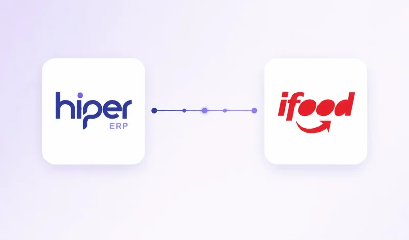 Integração entre o ERP Hiper e iFood Mercado, representada por dois cartões conectados por um fluxo de dados