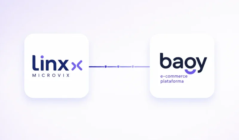 Integração entre o ERP Microvix e Bagy, representada por dois cartões conectados por um fluxo de dados
