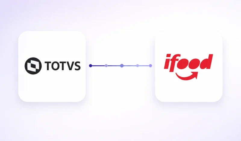 Integração entre o ERP Protheus e iFood Mercado, representada por dois cartões conectados por um fluxo de dados