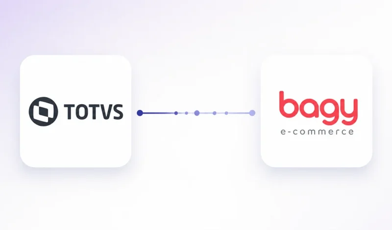 Integração entre o ERP Protheus e Bagy, representada por dois cartões conectados por um fluxo de dados
