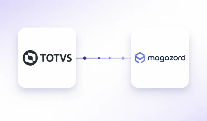 Integração entre o ERP WinThor e Magazord, representada por dois cartões conectados por um fluxo de dados
