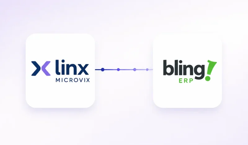 Integração entre o ERP Microvix e Bling, representada por dois cartões conectados por um fluxo de dados