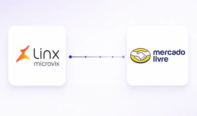 Integração entre o ERP Microvix e Mercado Livre, representada por dois cartões conectados por um fluxo de dados