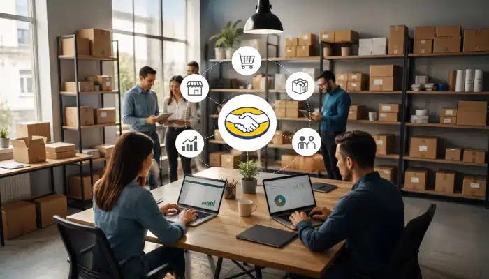 Integração Sankhya Mercado Livre representando a gestão integrada entre o ERP e o marketplace em um ambiente logístico.