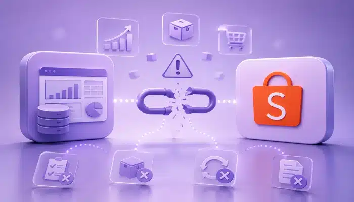 Integração SAP Business One Shopee ilustrando a sincronização automática de dados entre o ERP e a plataforma de vendas.