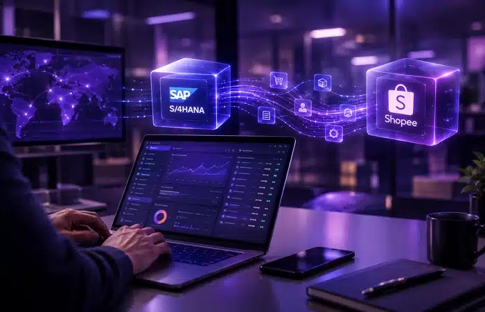 Integração SAP S/4HANA VTEX com profissional monitorando dados e conexão entre ERP e plataforma de vendas