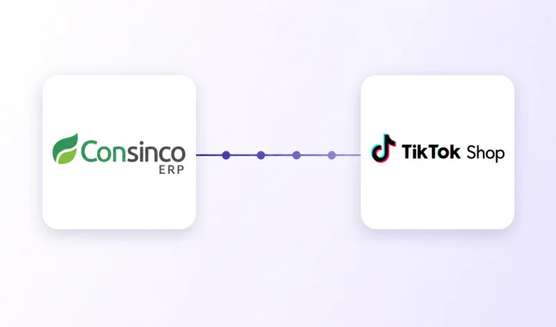 Integração Consinco com TikTok Shop conectando o ERP Consinco à plataforma TikTok Shop por meio de um fluxo de dados.