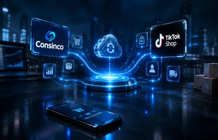 Integração Consinco com TikTok Shop conectando ERP, e-commerce, pedidos, estoque, logística e dados operacionais.