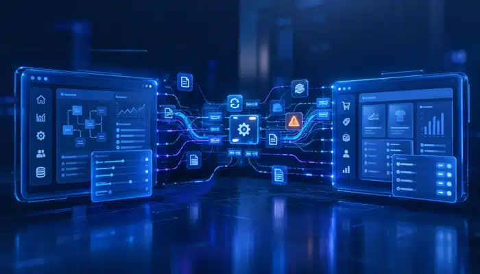 Integração Protheus com WooCommerce representada por processos tecnológicos conectados